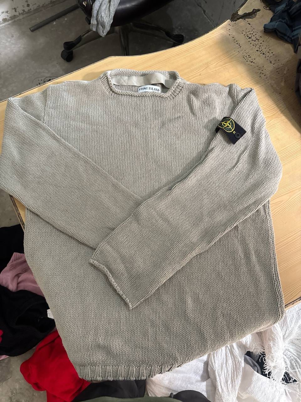 Stone Island свитер серый вязаный хлопковый, crewneck, фото 1