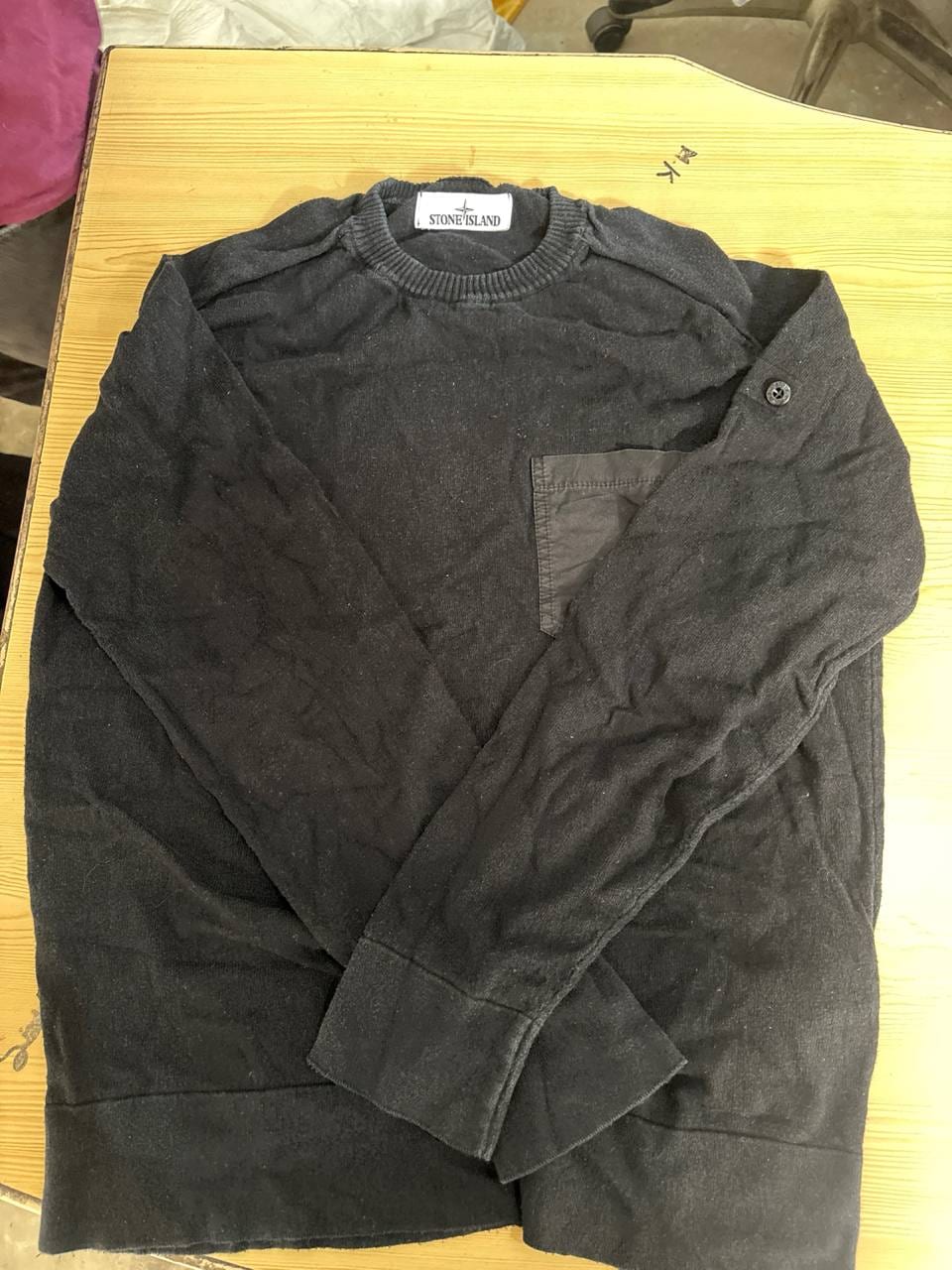 Stone Island свитер чёрный вязаный с нагрудным карманом, фото 1