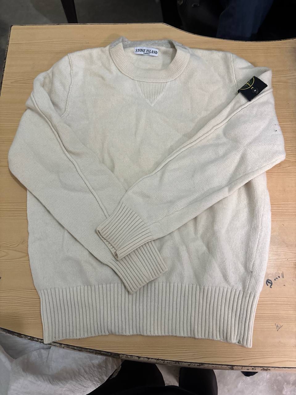 Stone Island свитер молочный вязаный с круглым вырезом (шерсть), фото 1