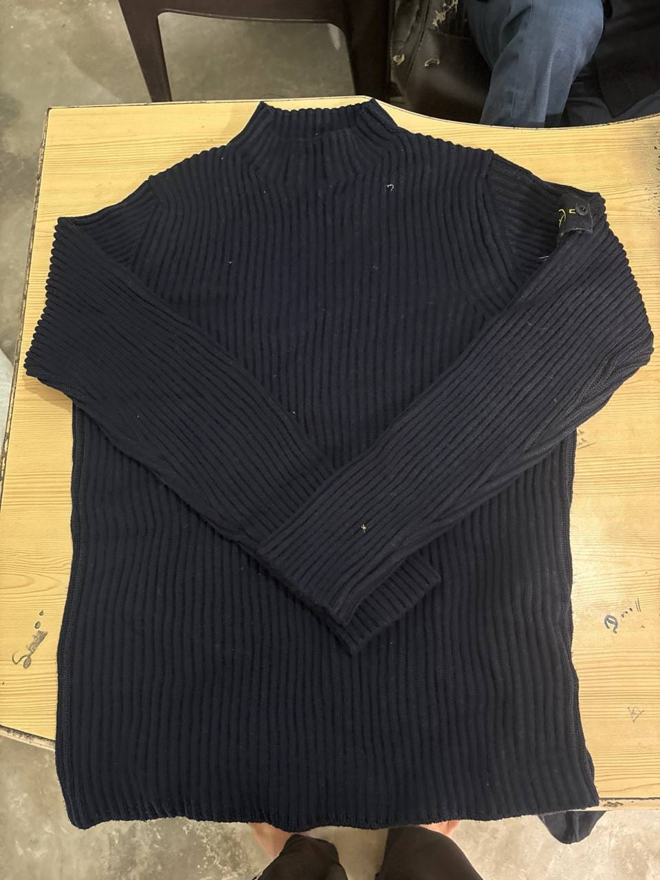 Stone Island свитер тёмно-синий вязаный в рубчик с высоким горлом, фото 1