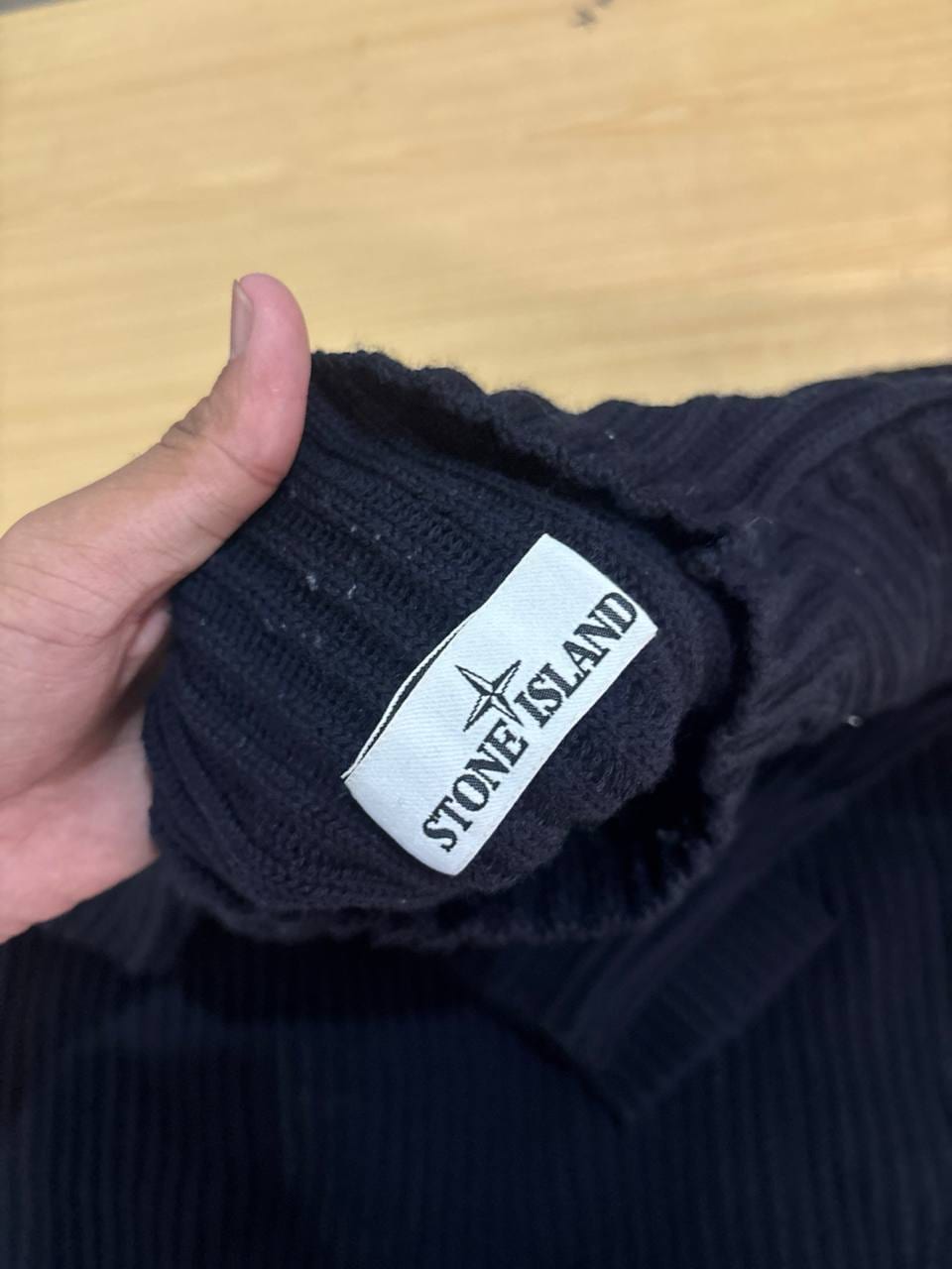 Stone Island свитер тёмно-синий вязаный в рубчик с высоким горлом, фото 2