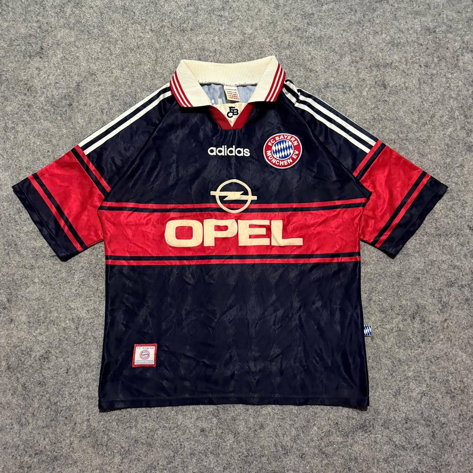 Adidas FC Bayern München 1997-98 away футболка джерси тёмно-синяя OPEL, фото 1