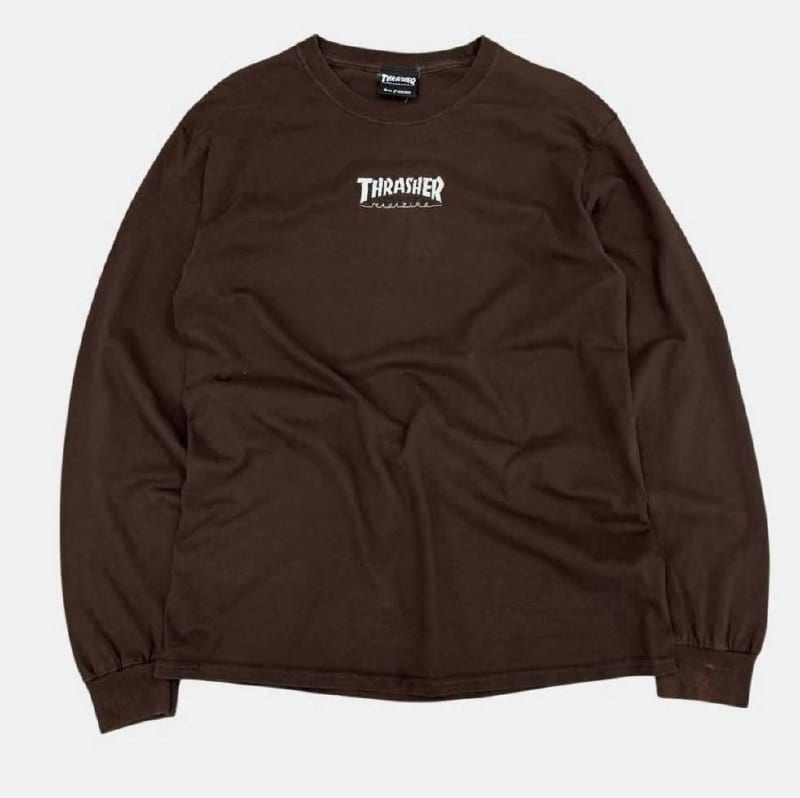 Thrasher лонгслив коричневый с лого, фото 1